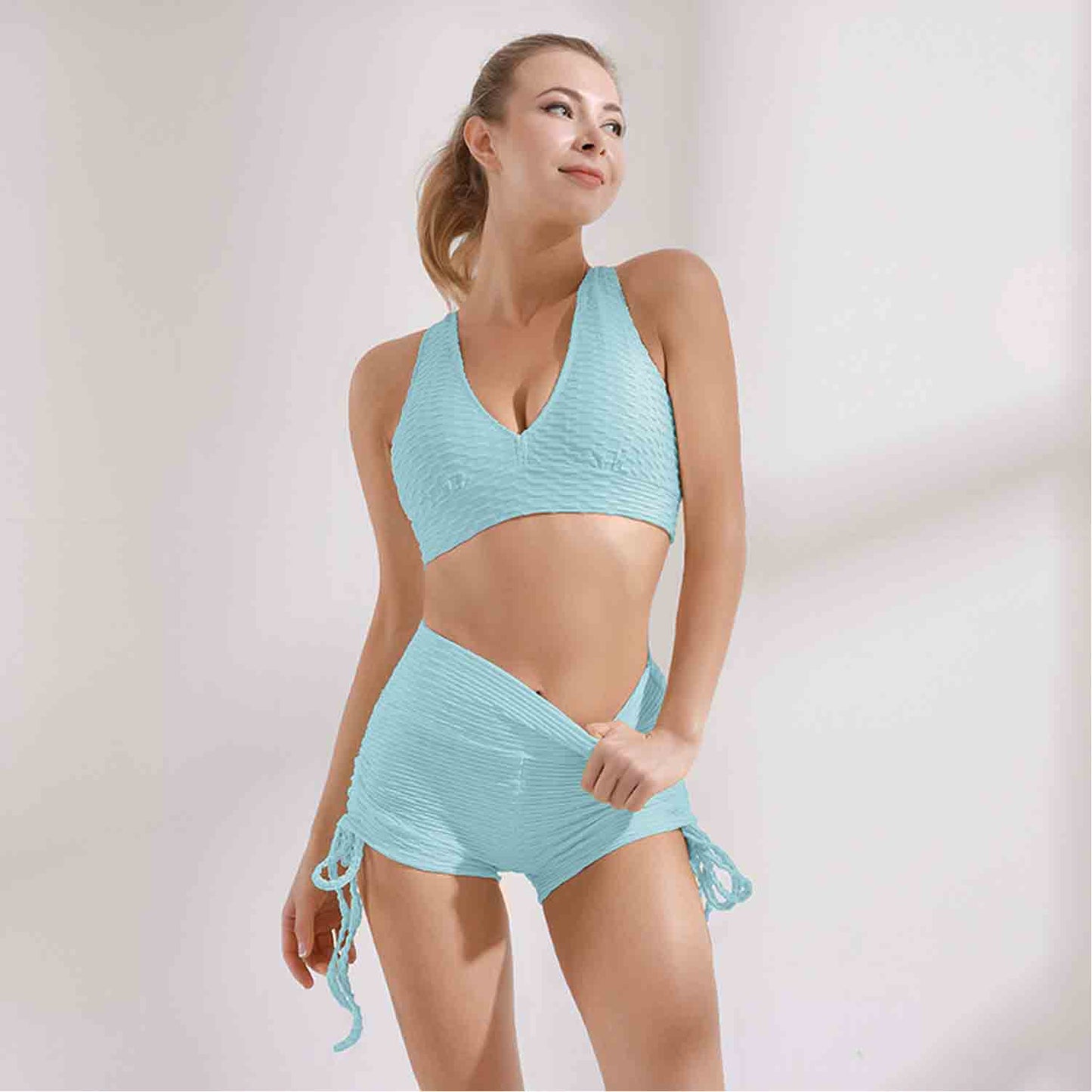 2022 Summer Women's Yoga Clothes Bubble Sports Suits Gathering Bras Fitness Underwear Yoga Shorts