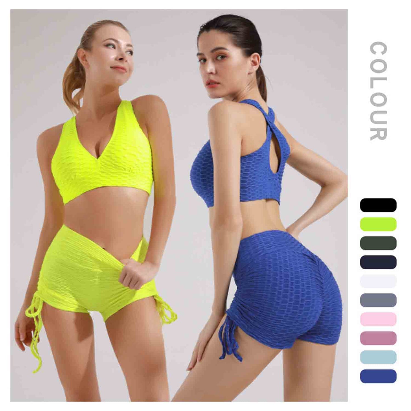 2022 Summer Women's Yoga Clothes Bubble Sports Suits Gathering Bras Fitness Underwear Yoga Shorts