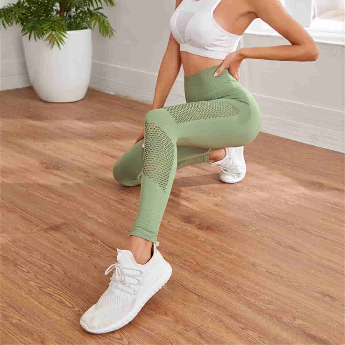 Woman Fitness Clothing Yoga Pants Mesh Leggings High Waist Quick Drying Sports Pants