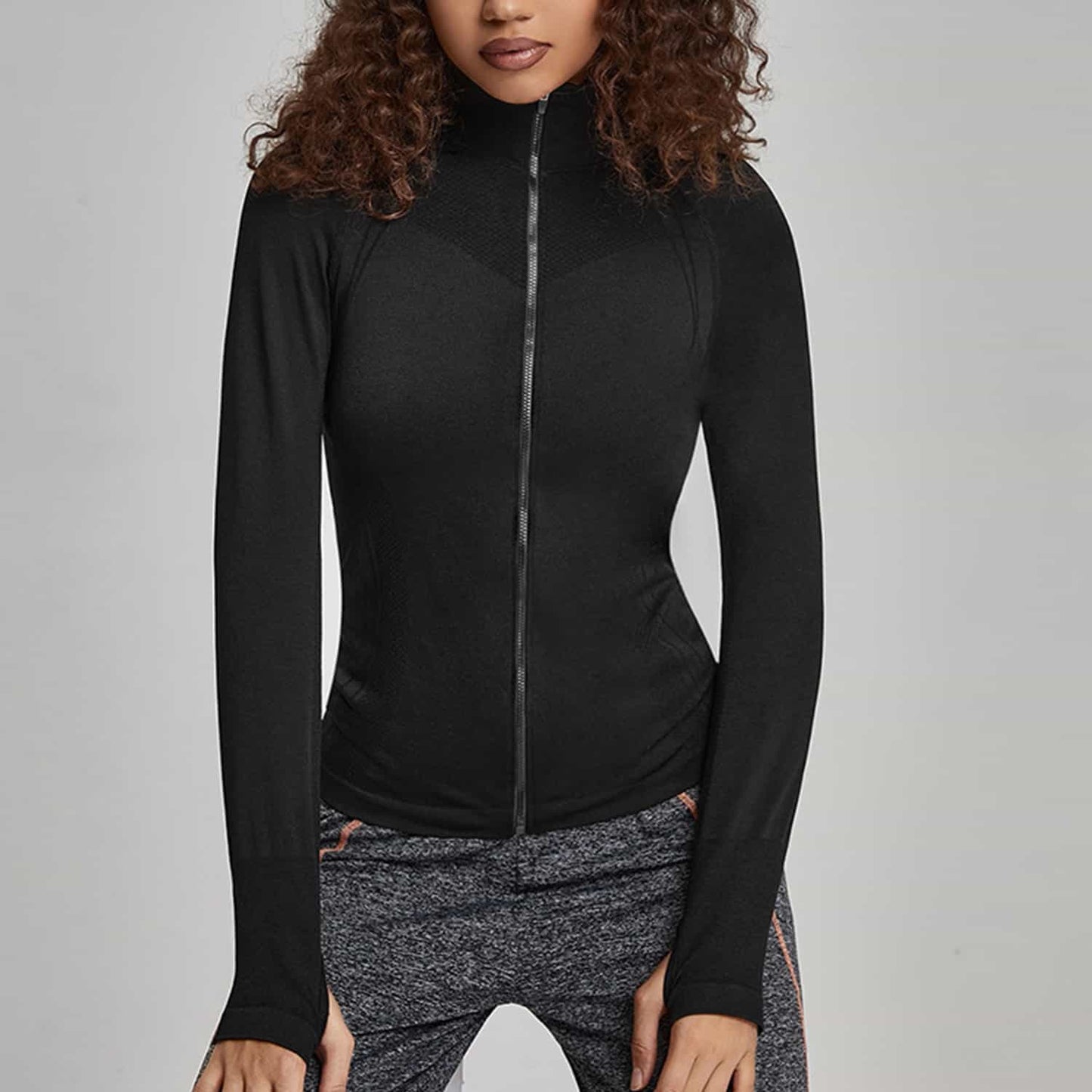 Women's Sports Running Long Sleeve Yoga Fitness Top Zip Slim Shirt