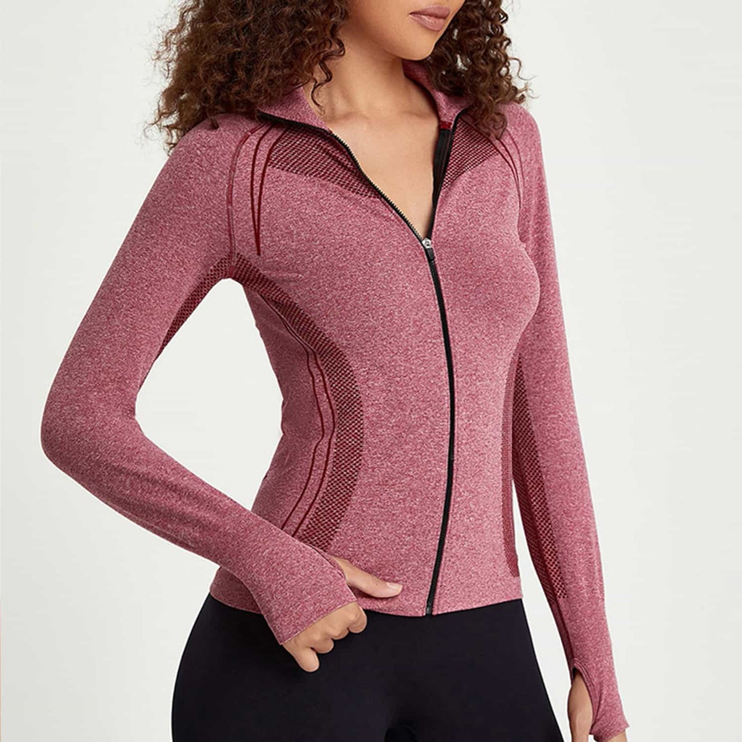 Women's Sports Running Long Sleeve Yoga Fitness Top Zip Slim Shirt