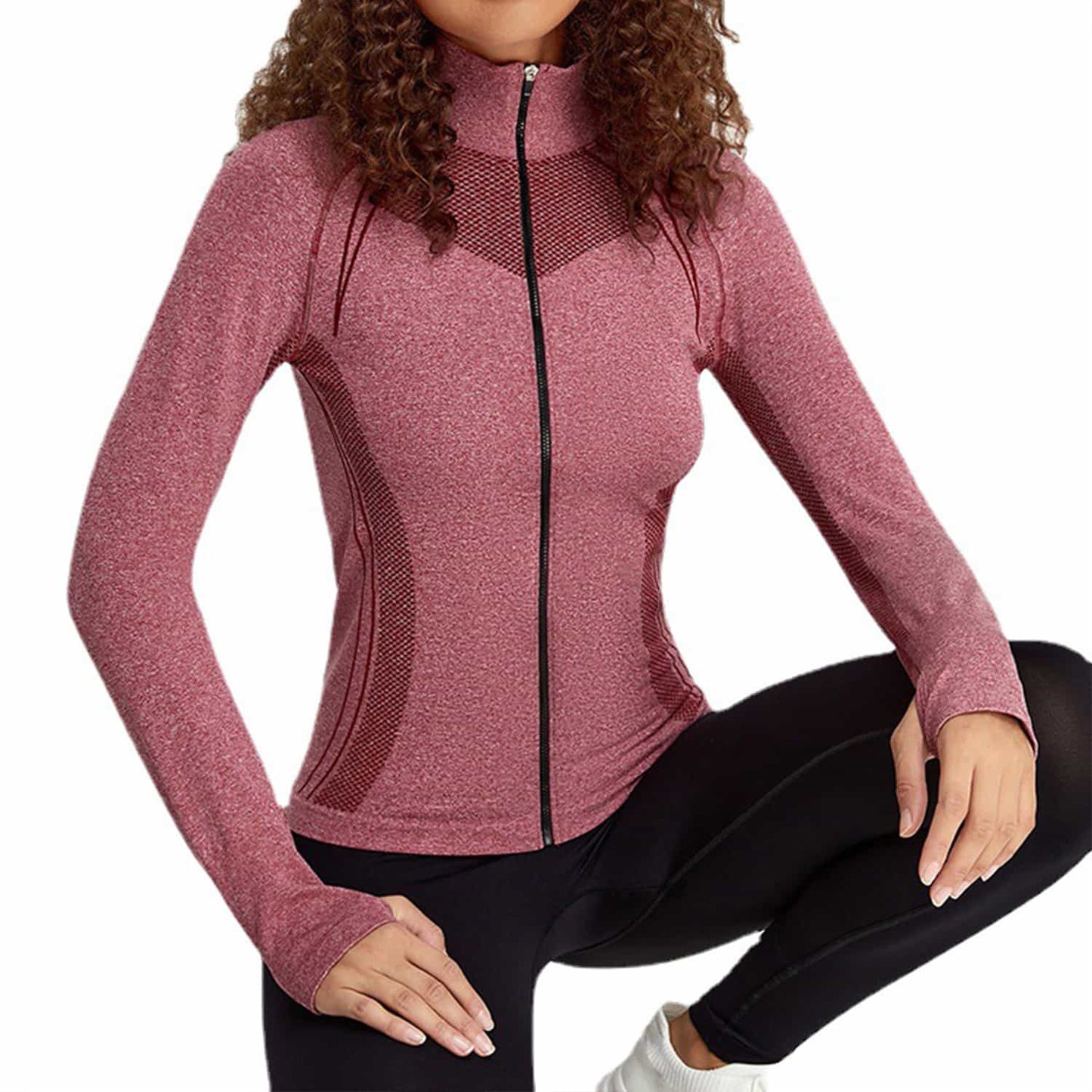 Women's Sports Running Long Sleeve Yoga Fitness Top Zip Slim Shirt