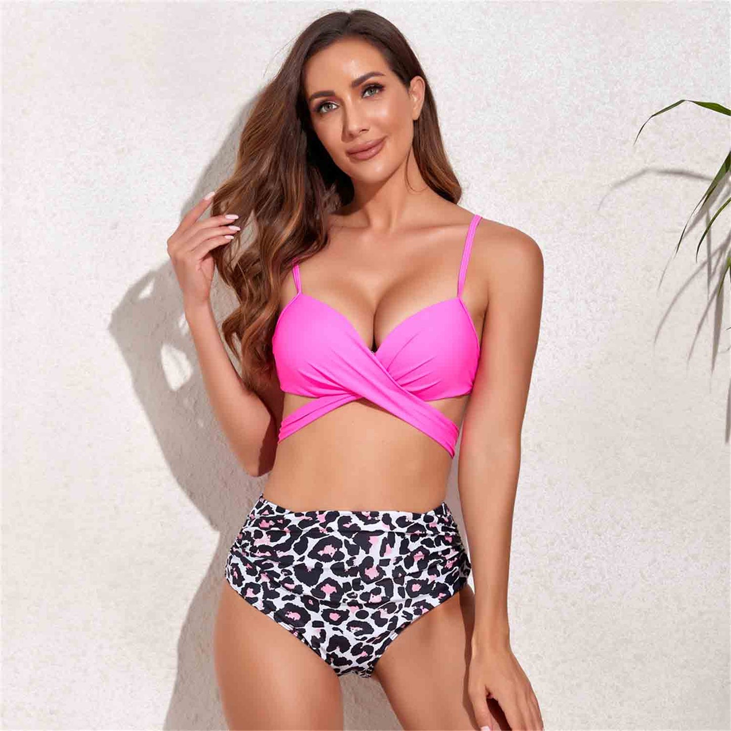 Women's Cross Tie Floral Print Two-Piece Bikini Swimsuit No Steel Ring Swimsuit Chest Padded Swimsuit