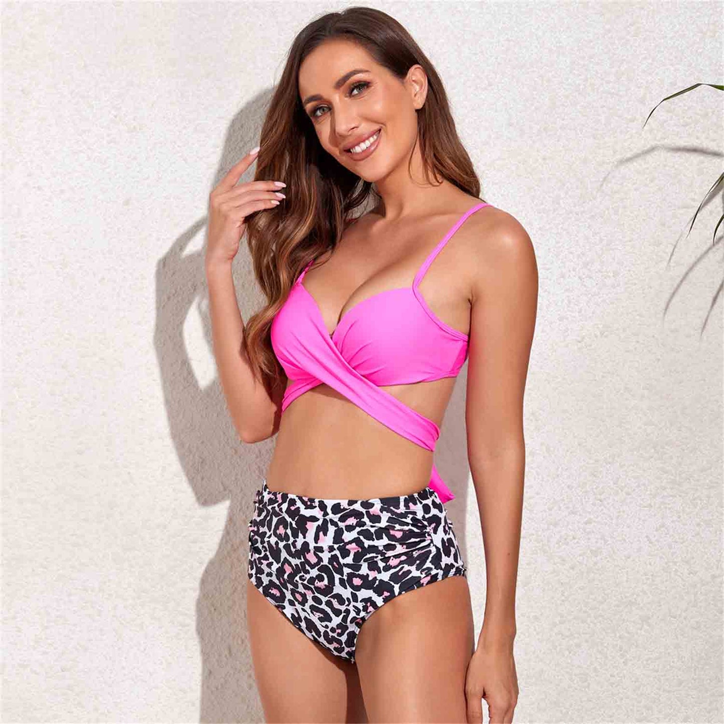Women's Cross Tie Floral Print Two-Piece Bikini Swimsuit No Steel Ring Swimsuit Chest Padded Swimsuit