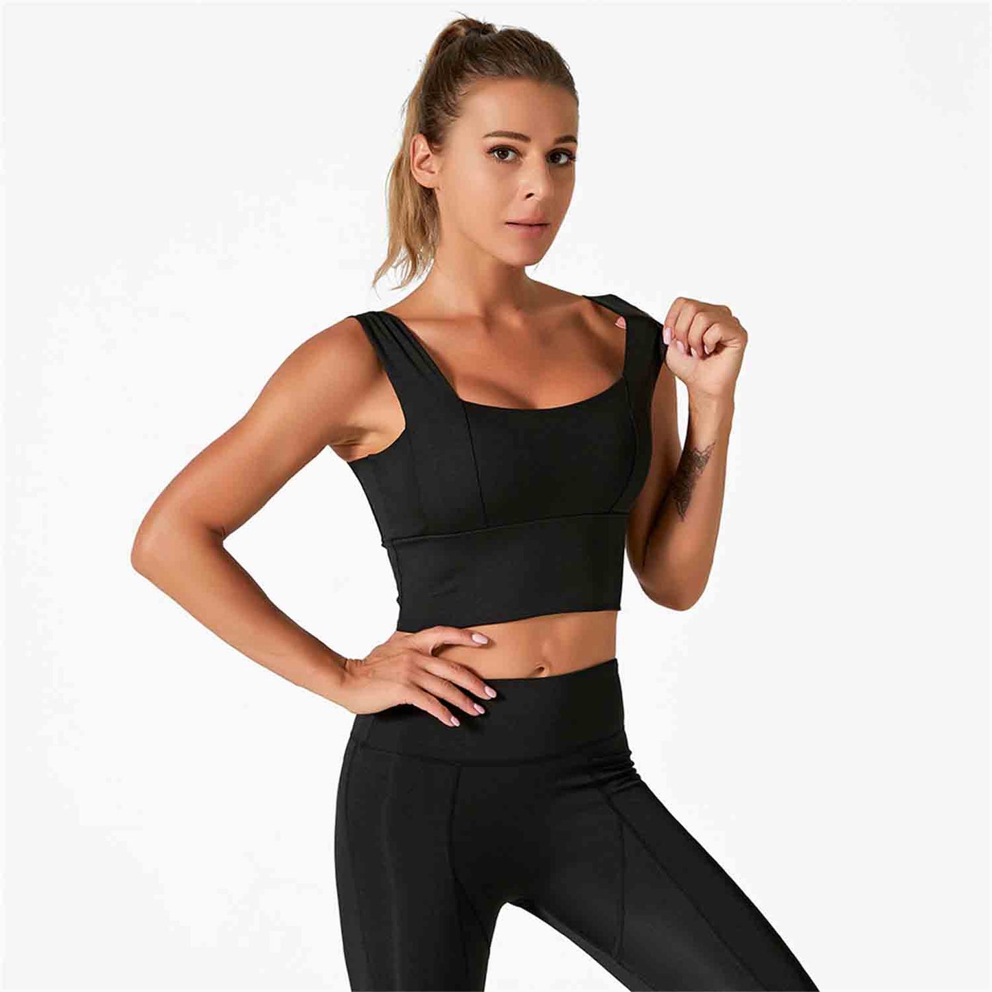 Women's Yoga Bra Sports Underwear Short Sleeve Moisture Wicking Running Fitness Pants High Strength Shockproof Vest Set