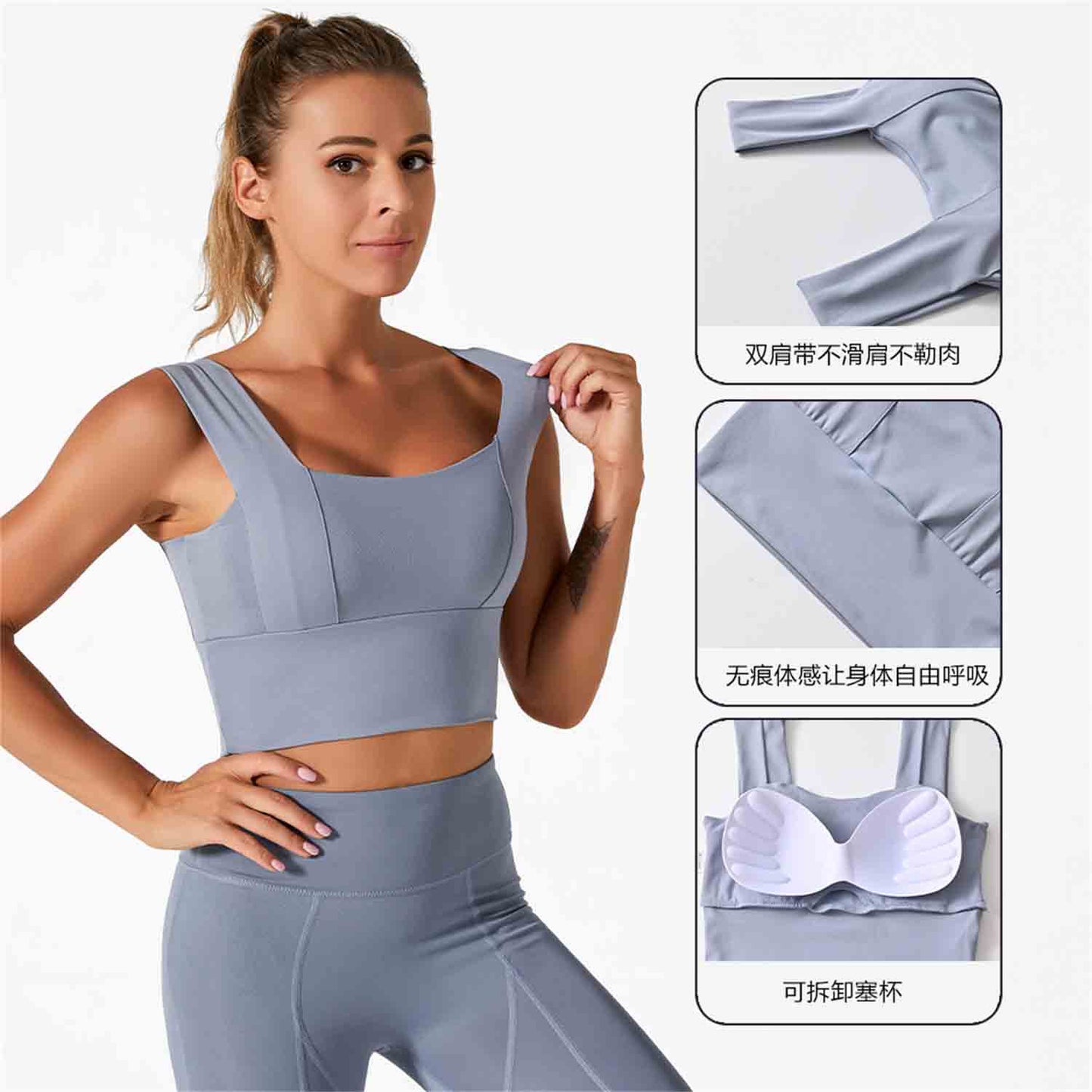 Women's Yoga Bra Sports Underwear Short Sleeve Moisture Wicking Running Fitness Pants High Strength Shockproof Vest Set