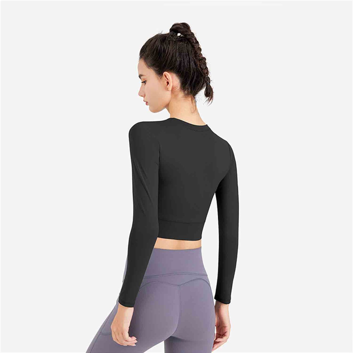 New Fitness Yoga Clothes Women's Long Sleeves Sexy T-shirt Close-Fitting Sports Running Breathable Top