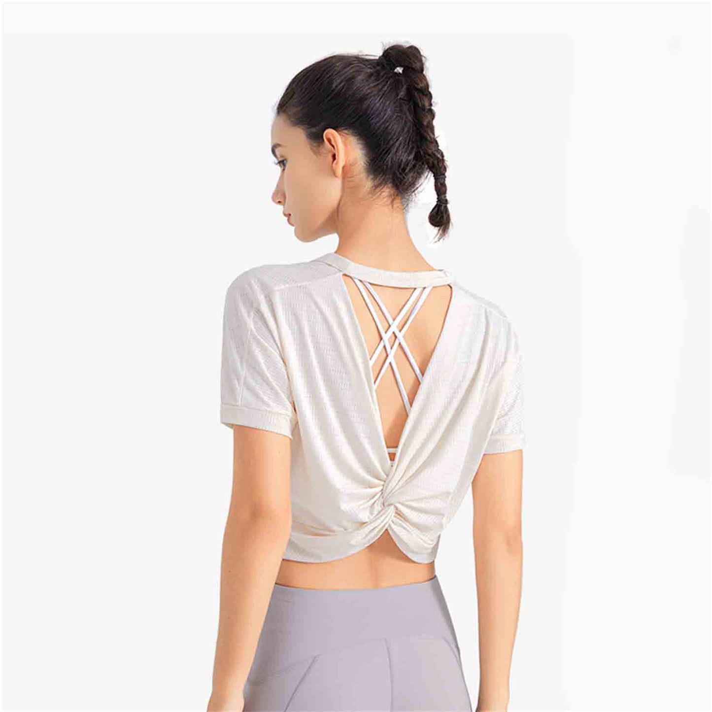 2022 Beauty Back Fitness Yoga Clothes Women Loose Breathable Quick-drying Sports T-shirt Running Shirt Training Short Sleeve