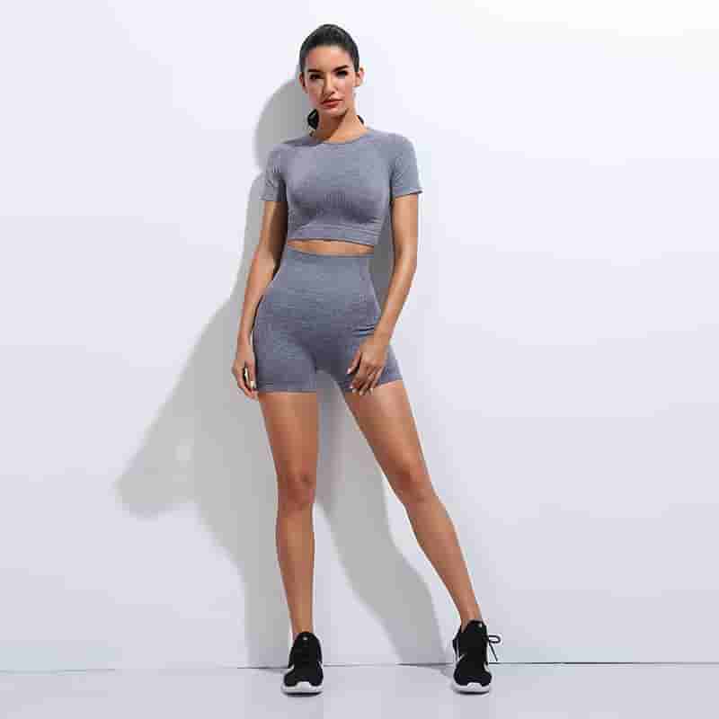 Summer Yoga T-Shirt Shorts Set 2PCS Workout Suit For Women Fitness Running Activewear