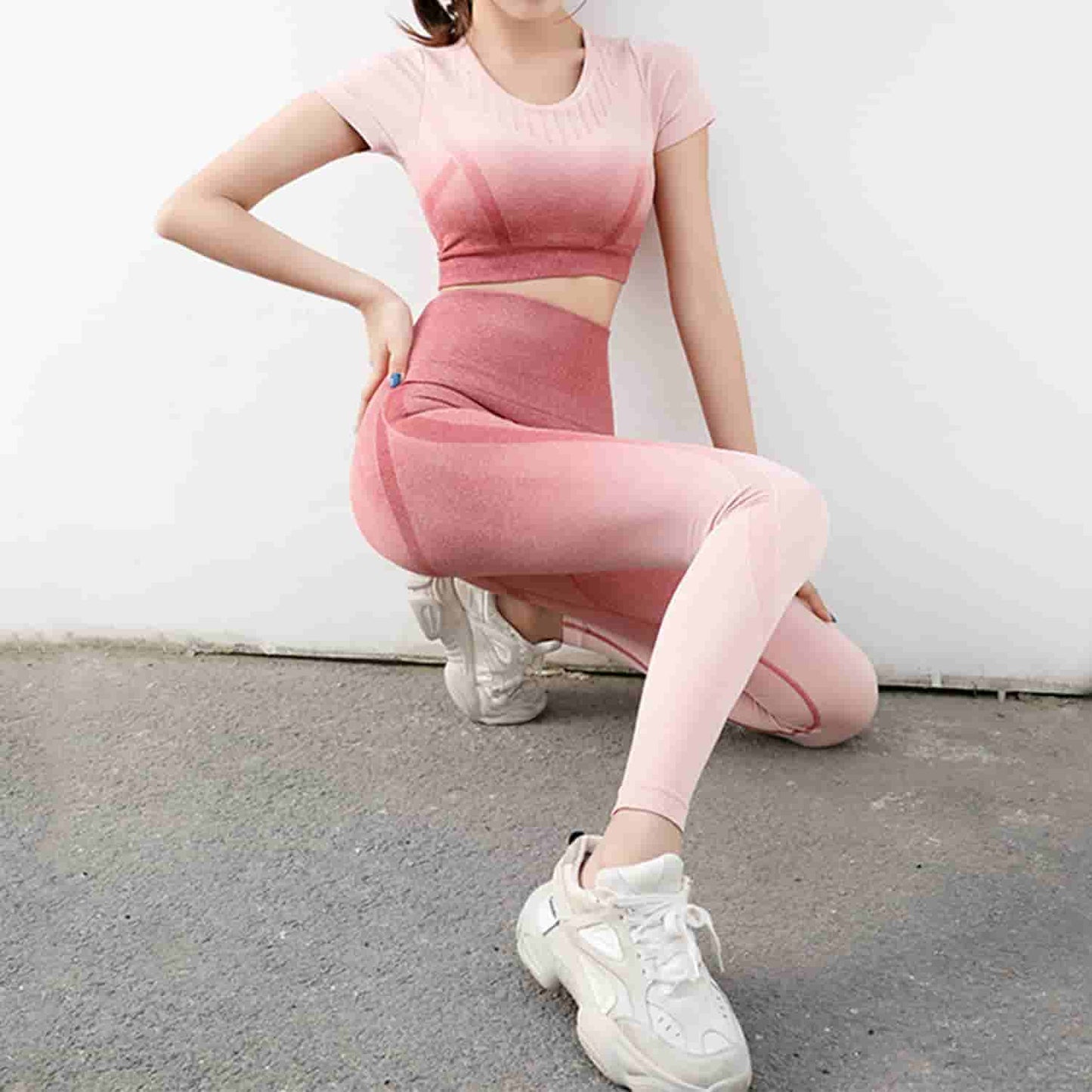 Women's Yoga Clothing Set Seamless Tight Sports Vest Knit Set Fitness Set