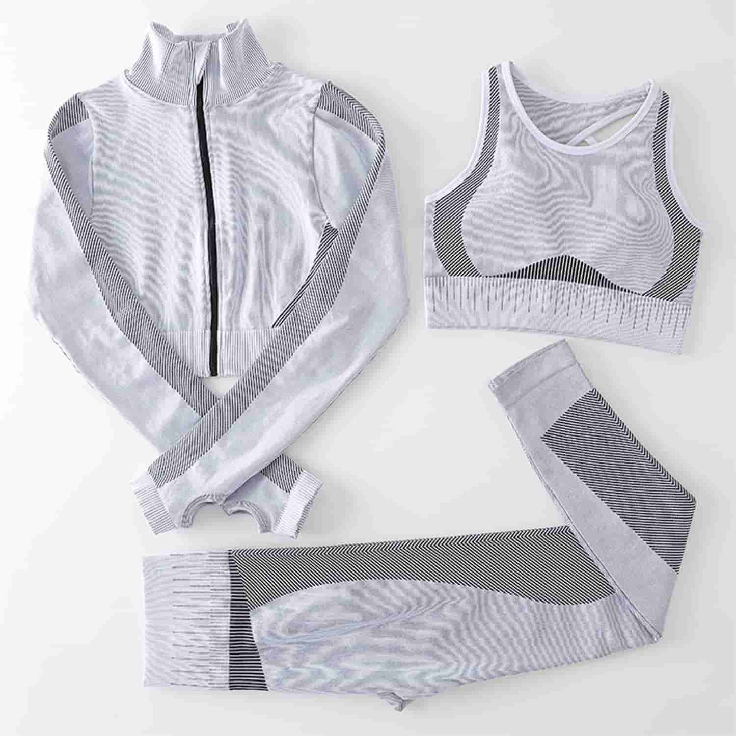 New Product Yoga Suit Women Zipper Long Sleeve Sports Bra Fitness Yoga Pants Three Piece Set