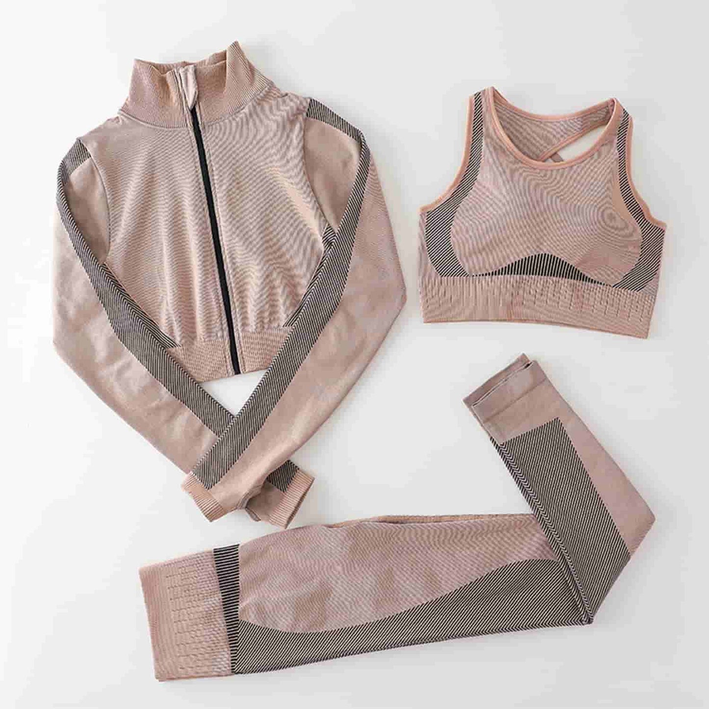 New Product Yoga Suit Women Zipper Long Sleeve Sports Bra Fitness Yoga Pants Three Piece Set