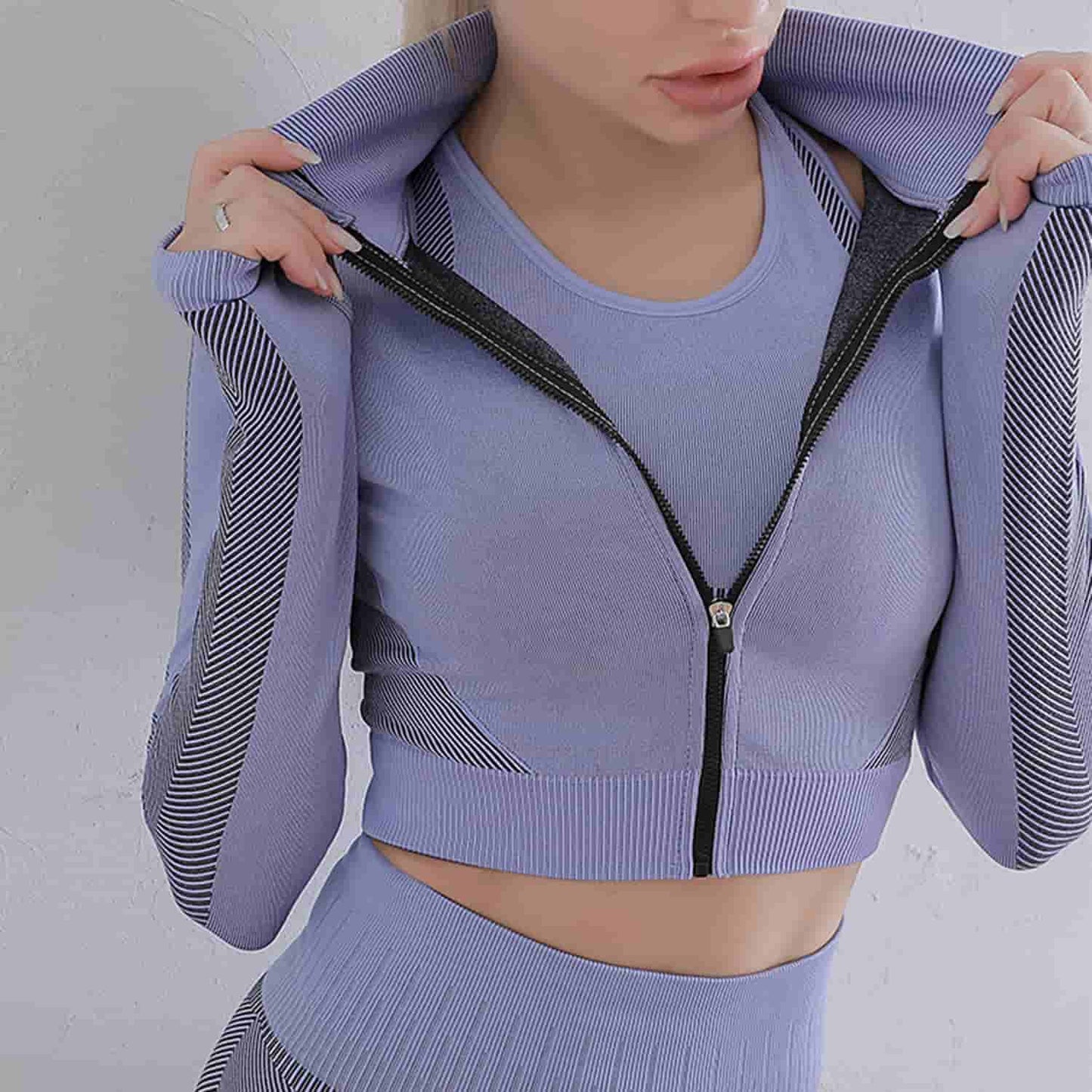 New Product Yoga Suit Women Zipper Long Sleeve Sports Bra Fitness Yoga Pants Three Piece Set