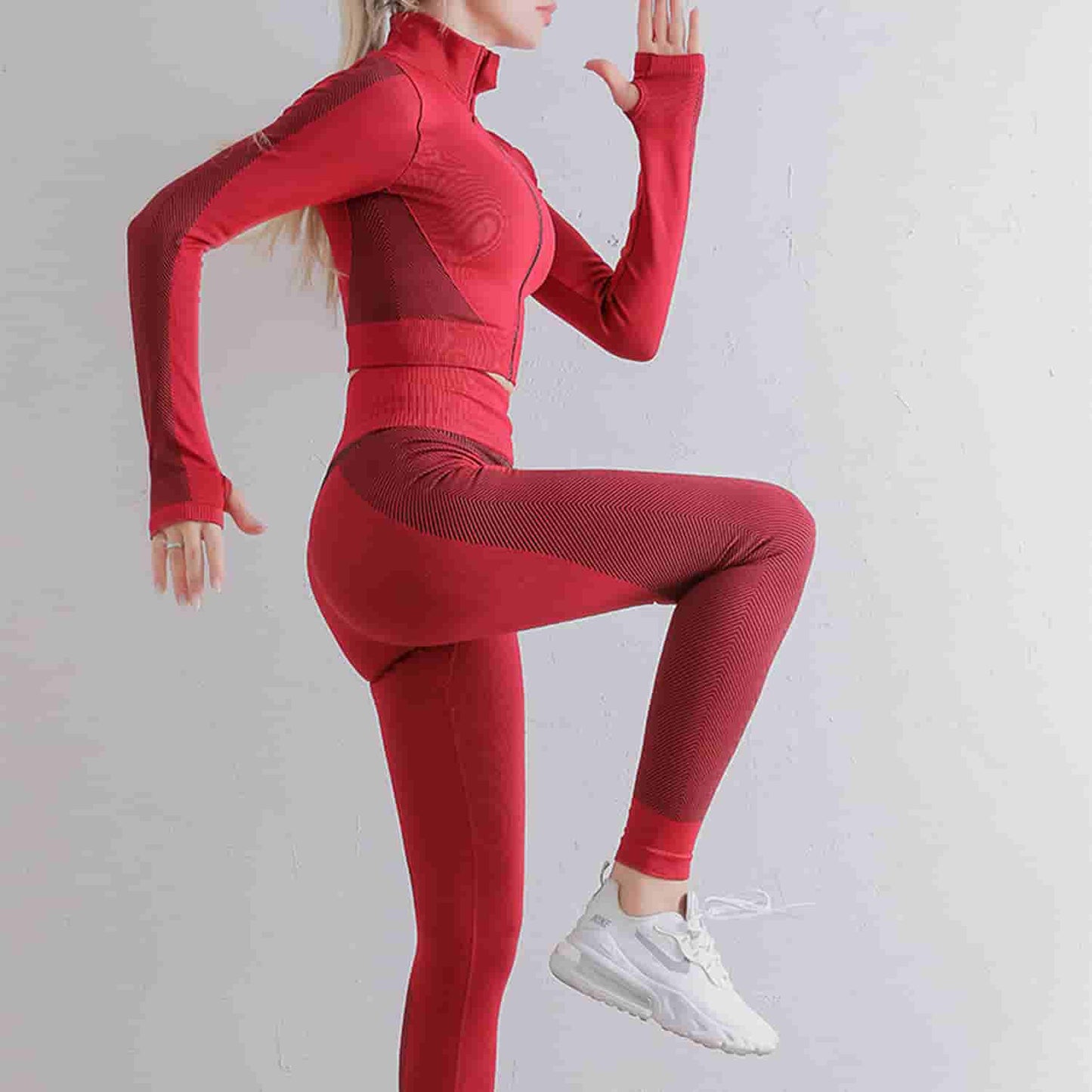 New Product Yoga Suit Women Zipper Long Sleeve Sports Bra Fitness Yoga Pants Three Piece Set