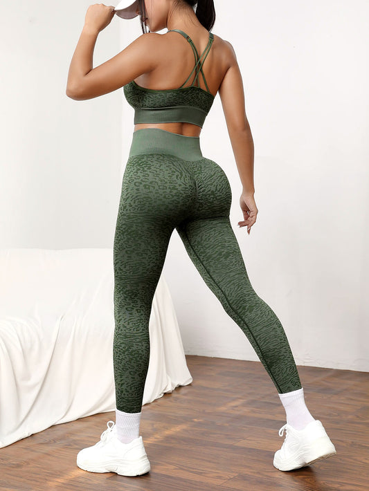 Women Workout Sets 2 Pieces Suits High Waisted Yoga Leggings with Stretch Sports Bra Gym Tracksuits Active Set