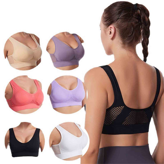 Hollow Mesh Sports Underwear Women's Shockproof Running Vest Yoga Fitness Bra Large Size Gathered Beauty Back Bra