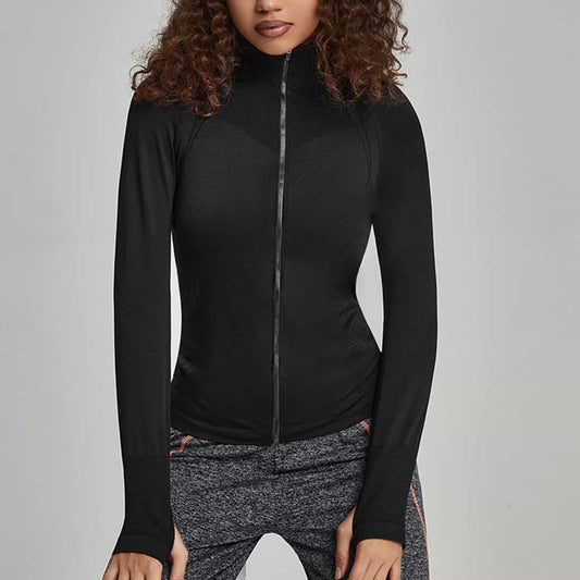 Women's Sports Running Long Sleeve Yoga Fitness Top Zip Slim Shirt