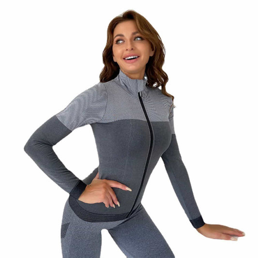 Fitness Clothing Women's  Sports Jacket Tight Zipper Cardigan Slimming Yoga Clothes Top Long Sleeves