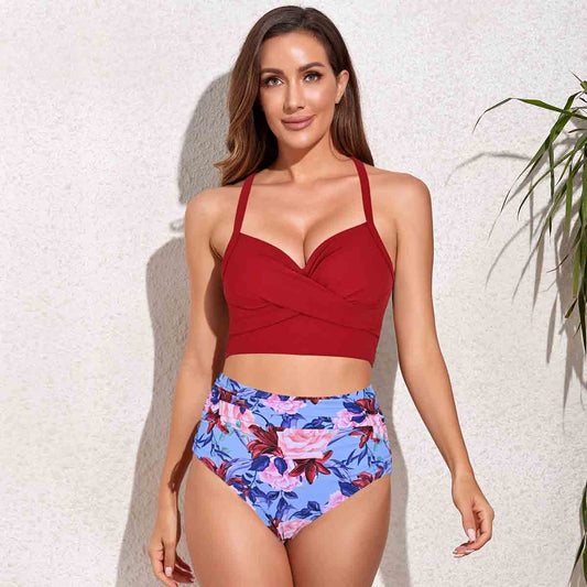 Cross Back Leopard Two-Piece Sexy Bikini Swimsuit For Woman