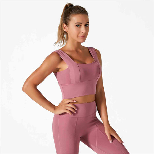 Women's Yoga Bra Sports Underwear Short Sleeve Moisture Wicking Running Fitness Pants High Strength Shockproof Vest Set