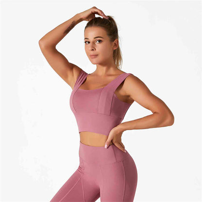 Women's Yoga Bra Sports Underwear Short Sleeve Moisture Wicking Running Fitness Pants High Strength Shockproof Vest Set