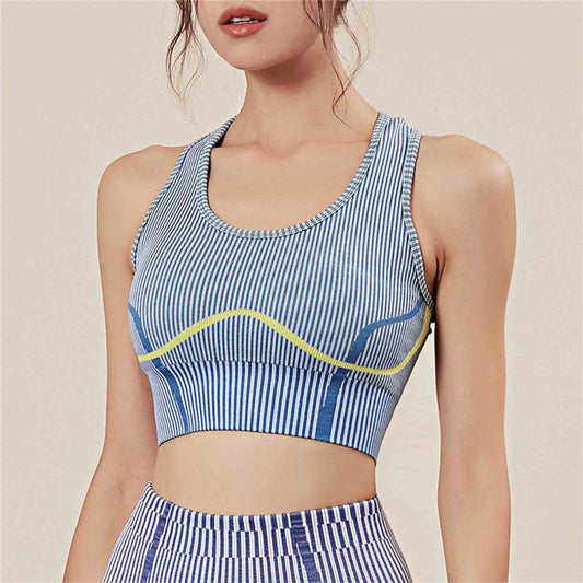 2022 New Seamless High Elastic Striped Yoga Clothes Quick Dry Breathable Sportswear Fitness Running Sports Bra