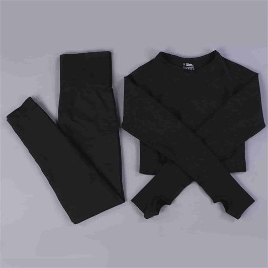2PCS Workout Suit Women's Seamless Quick Drying Fitness Yoga Bra Leggings Long Sleeve T Shirt Set