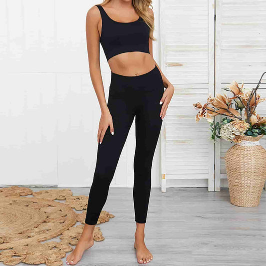 Women's Seamless Two Pieces Yoga Set Tight Ribbed Gym Suits Quick Dry Running Activewear Including Bra And Pants