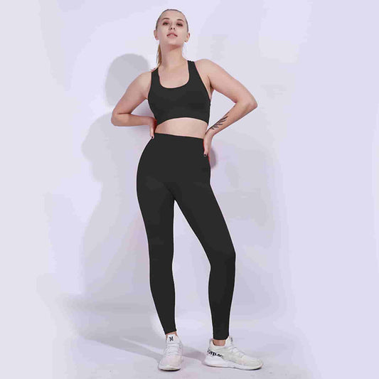 2PCS Seamless Workout Suit Bra Pants Yoga Sets Solid Color Running Activewear