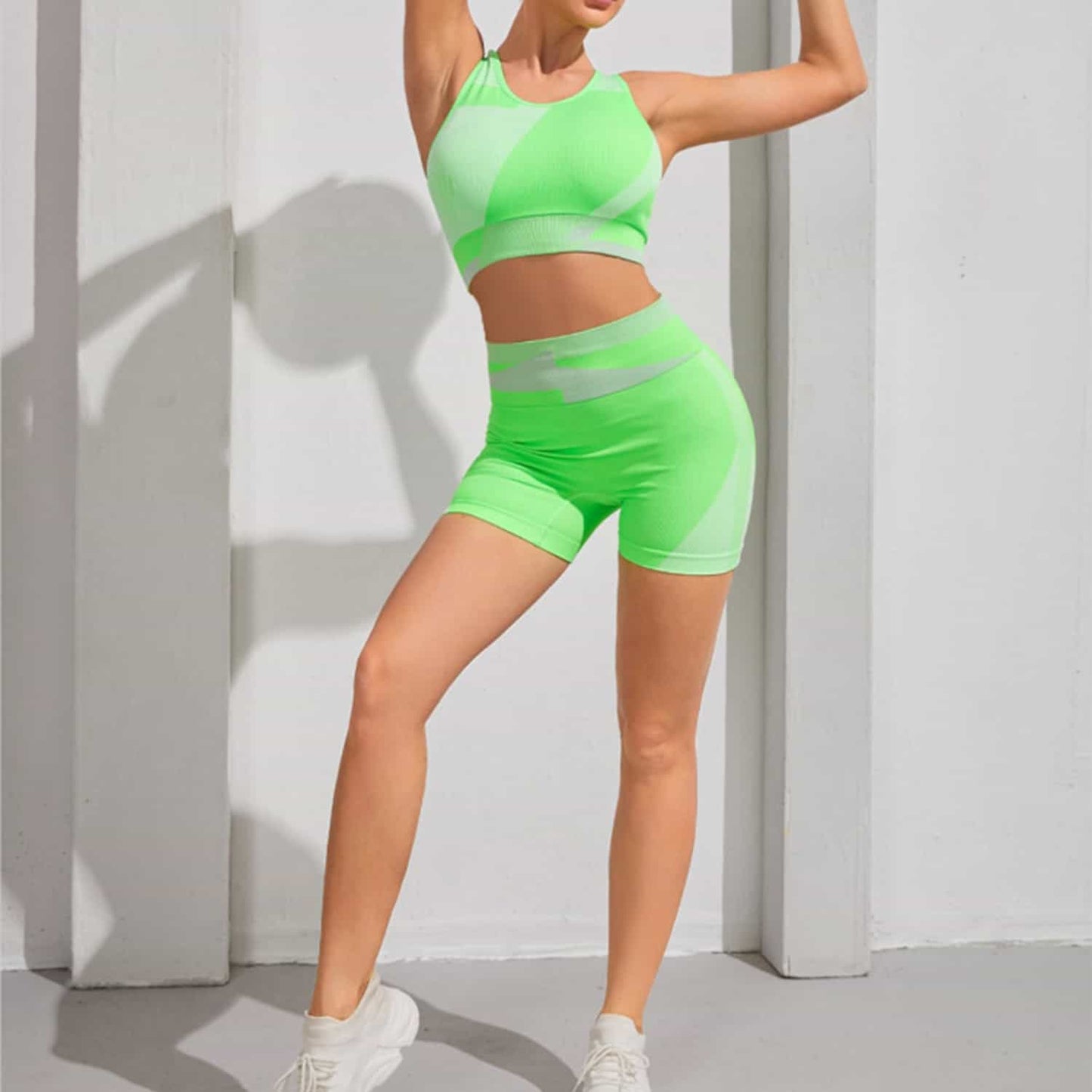 2Pcs Summer Color Block Workout Suits For Women Fitness Shorts Vest Yoga Set